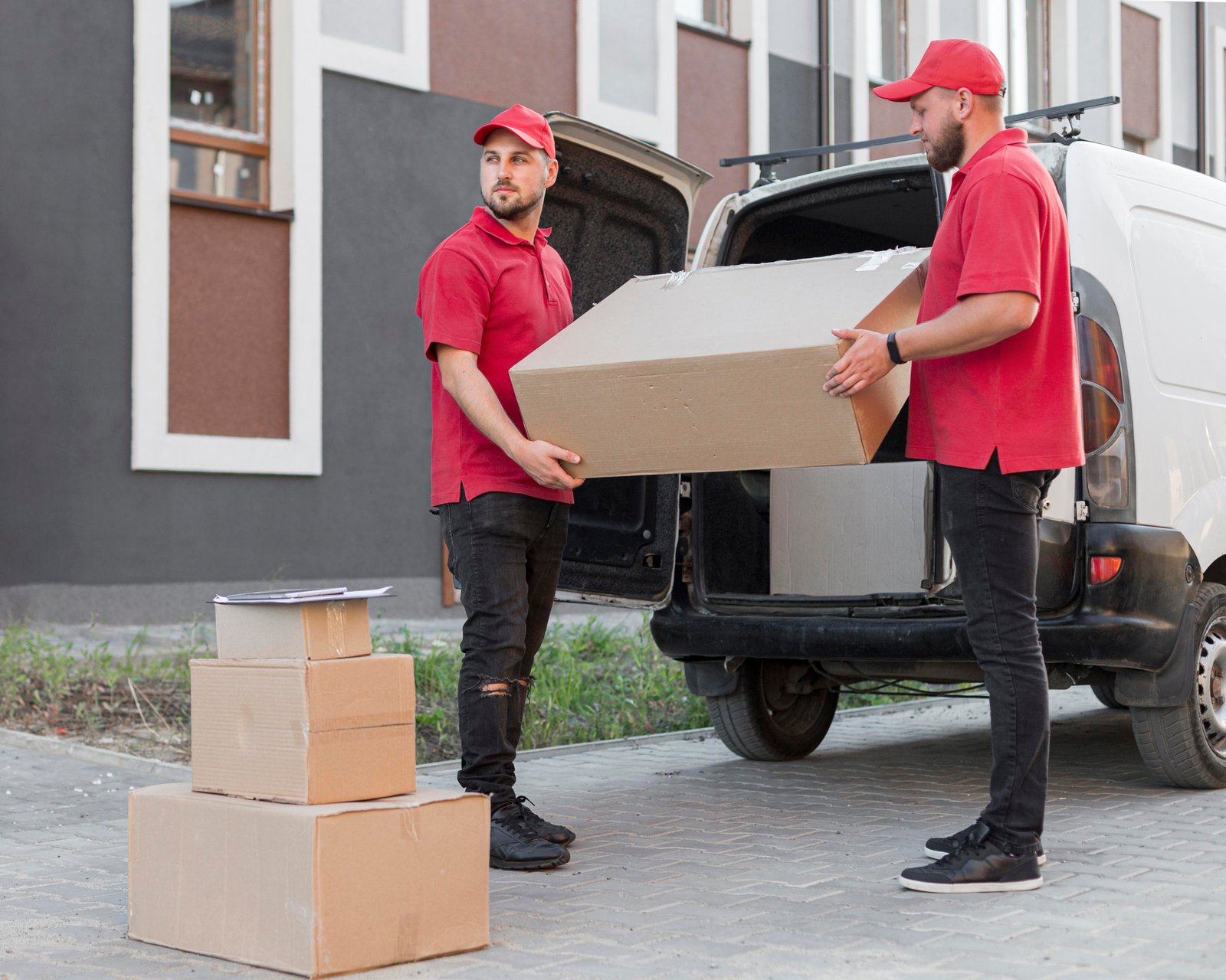 DD Packers and Movers team unloading a box